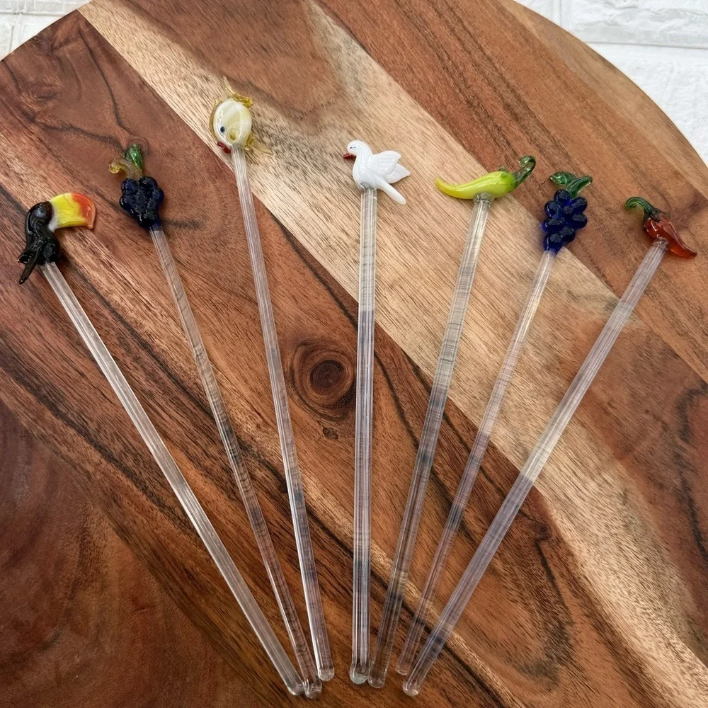 Vintage Lot 7 Blown Glass Cocktail Stir Sticks